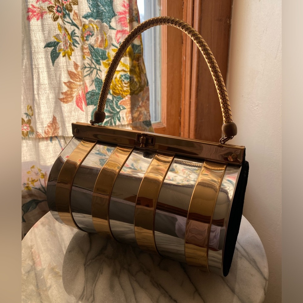 Mid century modern vintage mixed metals handbag
